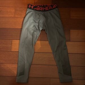 Under Armour Men's Gray Compression Pants with Black/Red Waistband